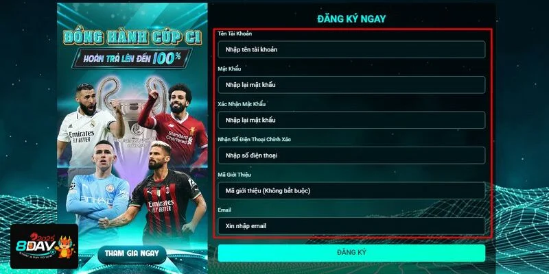 Đăng ký cược tại 8 DAY rất dễ dàng chỉ với vài bước.