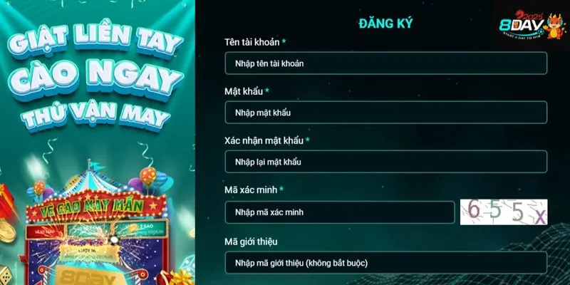Chi tiết đăng ký 8DAY trên các thiết bị di động cho tân thủ tham khảo.