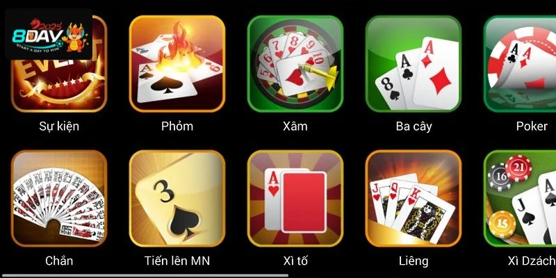 Kho game cực khủng tại sảnh chơi game bài nhà cái 8DAY.