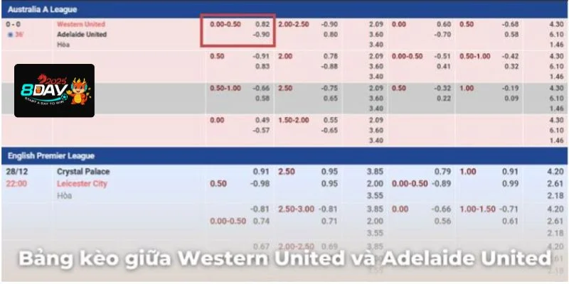 Hướng dẫn chi tiết bảng kèo 0.25 giữa Western United và Adelaide United.